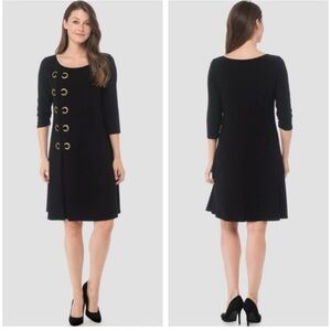 Joseph Ribkoff Black Dress with Gold Rings